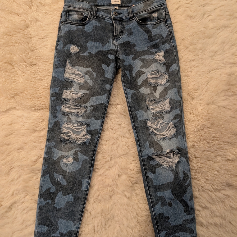 Sneak Peek Blue Camo Ripped Skinny Jeans